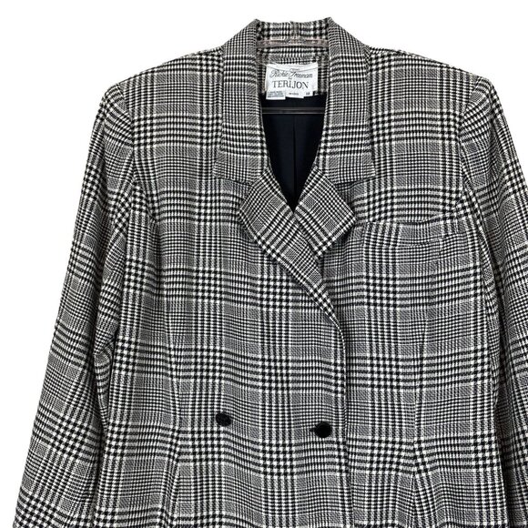 Rickie Freeman Teri Jon Wool Houndstooth Gingham Blazer Dress Black Gray Size 12 - Picture 3 of 12